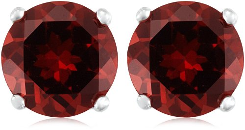 Sterling Silver 6mm Round Garnet Earrings