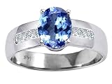1.04 cts Genuine Round Diamonds and Oval Tanzanite Ring - 14kt White or Yellow Gold