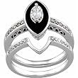 14K White Gold Antique-Inspired Marquise Black Onyx Diamond Wedding Ring Set