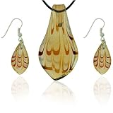Amber Wave Striped Pendant Murano Glass Jewelry Set