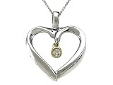 Genuine Heart Shaped Pendant with a Diamond Dangle in 14 kt White Gold