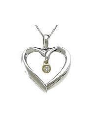 Genuine Heart Shaped Pendant with a Diamond Dangle in 14 kt White Gold