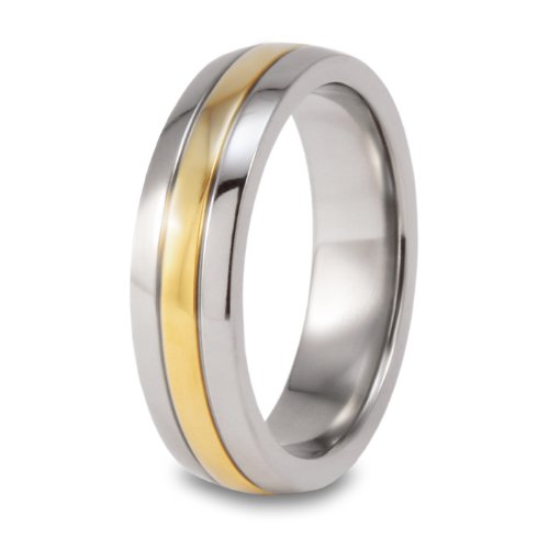 Gold Plated Grooved Polished Titanium Ring (6mm) - Sizes 8-12