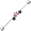 Surgical Steel Black Pink CZ Star Trio Industrial Barbell 37mm