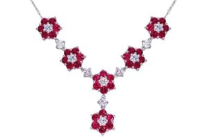 Flower Design Round Shape Created Ruby & White CZ Pendant Necklace in... by Peora