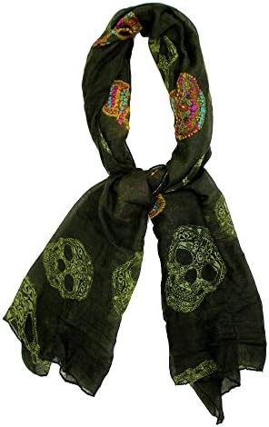 Olive Green Multi Skull Design Scarf Day of the Dead