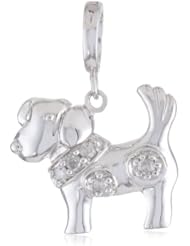 Sterling Silver Diamond Dog Charm