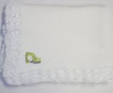 Bk701, Knitted on Hand Knitting Machine White Cotton Trimmed By Hand Crochet with White Chenille Blanket for Infant Boys with Bulldozer Applique