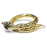 Gold Coated Emerald Eyed Snake Bracelet with Spiked Tail Wrist Cuff - Snake Arm Cuff