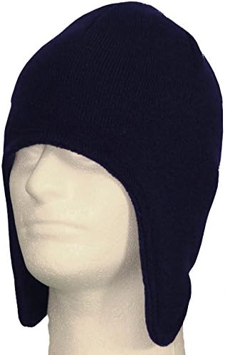 Fleece Lined Beanies with Ear Flaps (Navy Blue, One Size)