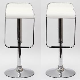 LEM Piston Style Adjustable Faux Leather Bar Stool - White- Set of 2 by Modern Bar Stools