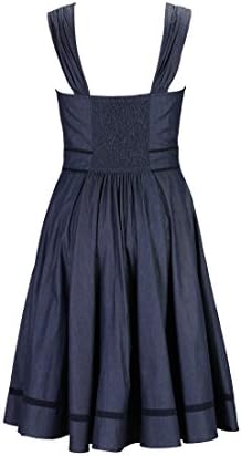 eShakti Women's Tipped trim denim sundress XL-16 Regular Deep Indigo/deep navy