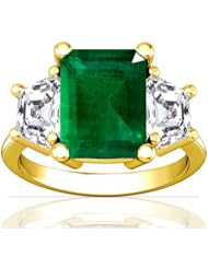 14K Yellow Gold Emerald Cut Emerald Three Stone Ring