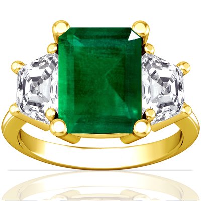 14K Yellow Gold Emerald Cut Emerald Three Stone Ring
