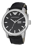Emporio Armani oversize gents watch with black dial, black strap and double date box