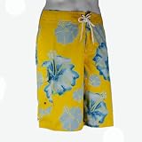 Hawaii Men Board Shorts Yellow Hibiscus, w FREE shipping from Hawaii, 48,50