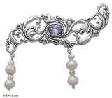 Pearl and amethyst brooch, 'Misty Dew' 2 W 2 L