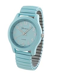 Geneva Platinum Ladies Stretch Band Large Number Watch-Blue