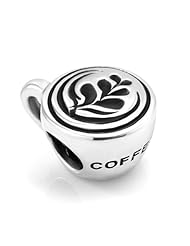 925 Sterling Silver Nice Coffee Cup with Rosetta (Heart Leaf) Latte art on Top Bead Charm Fits Pandora Bracelet