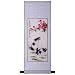 Handmade Asian Wall Art Scroll Painting On Textured Blue Brocade - Bunny Rabbits & Spring Flowers