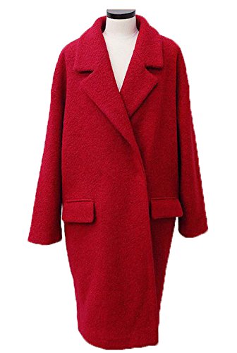 GuDeKe  レディース秋 冬 Vネックウール ロング コート 長袖 ジャケット ゆったりアウター ピーコート トレンチコートかわいい おしゃれダッフルコート 着こなし コーデ レッド アーミーグリーン (2色 展開 )