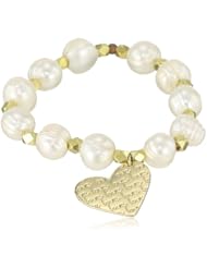 Mercedes Salazar Pearls and Small Heart Charm Elastic Bracelet