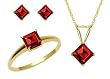 10k Yellow Gold, July Birthstone, Lab Created Ruby Ring, Pendant and Earring Set, Ring Size 7