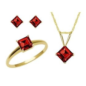 10k Yellow Gold, July Birthstone, Lab Created Ruby Ring, Pendant and Earring... by Ruby Birthstones