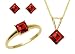 Jewelry : 10k Yellow Gold, July Birthstone, Lab Created Ruby Ring, Pendant and Earring Set, Ring Size 7
