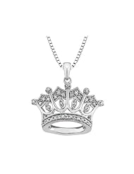 Diamond Crown Pendant Necklace 1/7 Carat (ctw) in Sterling Silver with Chain