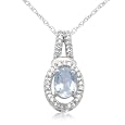 10k White Gold Oval Aquamarine & Round Diamond Pendant, 18"