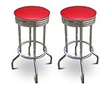 2 Red Vinyl Specialty / Custom Barstools Set