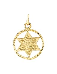 14K Yellow Gold Star of David Childrens Pendant with Cable Chain - 15"