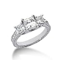 1.50 Ct Diamond Engagement Ring Three Stone Princess Cut Lucida Style SI3 H