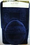 3 Piece Navy + Blue Patchwork Design Bathroom Rug/mat, Contour & Lid Cover Set