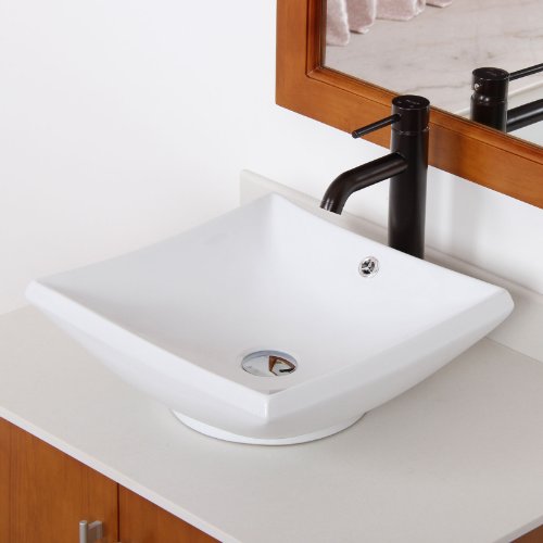 Elite Bathroom Square White Ceramic Porcelain Vessel Sink Single