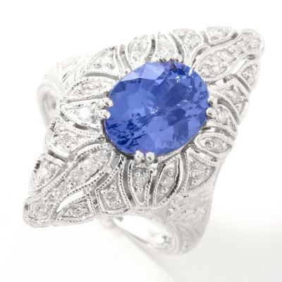 14K White Gold Tanzanite & Diamond North / South Ring