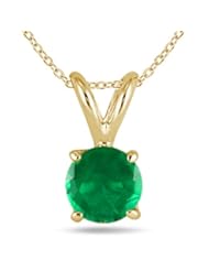 All-Natural Genuine 5 mm, Round Emerald pendant set in 14k Yellow gold