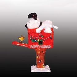 36" Animated Tinsel Peanuts Snoopy On Mailbox Lighted 3-D Christmas Yard Art