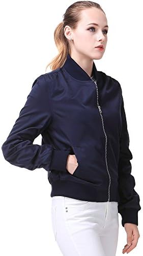 Miya Classic Flight Jacket Short Bomber Jacket Women Coat, Deep Blue, Medium