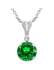 1.52 Ct Round Green Created Emerald 14K White Gold Pendant with 18" Chain