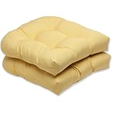 Pillow Perfect Wicker Seat Cushion with Yellow Sunbrella Fabric, Set of 2