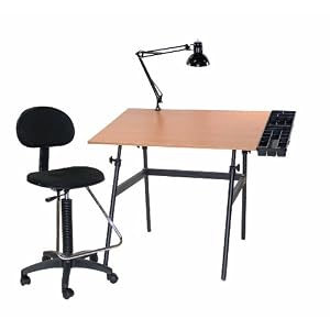 Martin-Berkeley-Drafting-Art-4-Piece-Combo-Set-Black-with-White-Top-Side-Tray-Lamp-with-Drafting-Height-Chair-30-Inch-by-42-Inch-Surface