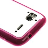 White / Hot Pink Trim Gummy Candy Skin Back Case for HTC Sensation 4G
