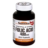 Sundown Folic Acid, 400 mcg, 250 Tablets (Pack of 4)