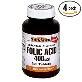 Sundown Folic Acid, 400 mcg, 250 Tablets (Pack of 4) by Sundown