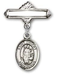 Sterling Silver Baby Badge with St. Hubert of Liege Charm and Polished Badge Pin