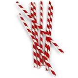 Kikkerland Biodegradable Paper Straws, Red and White Striped, Box of 144