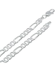 5.5MM Thick - Diamond-Cut Figaro Link Chain Necklace/Bracelet - Genuine .925 Solid Sterling Silver