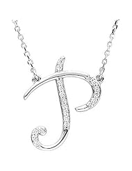 14K White Gold Diamond Initial Necklace "P" -- LIFETIME WARRANTY